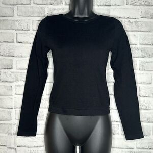 AURA Black Long Sleeve Ribbed Crop Top, Stretch Size M/L